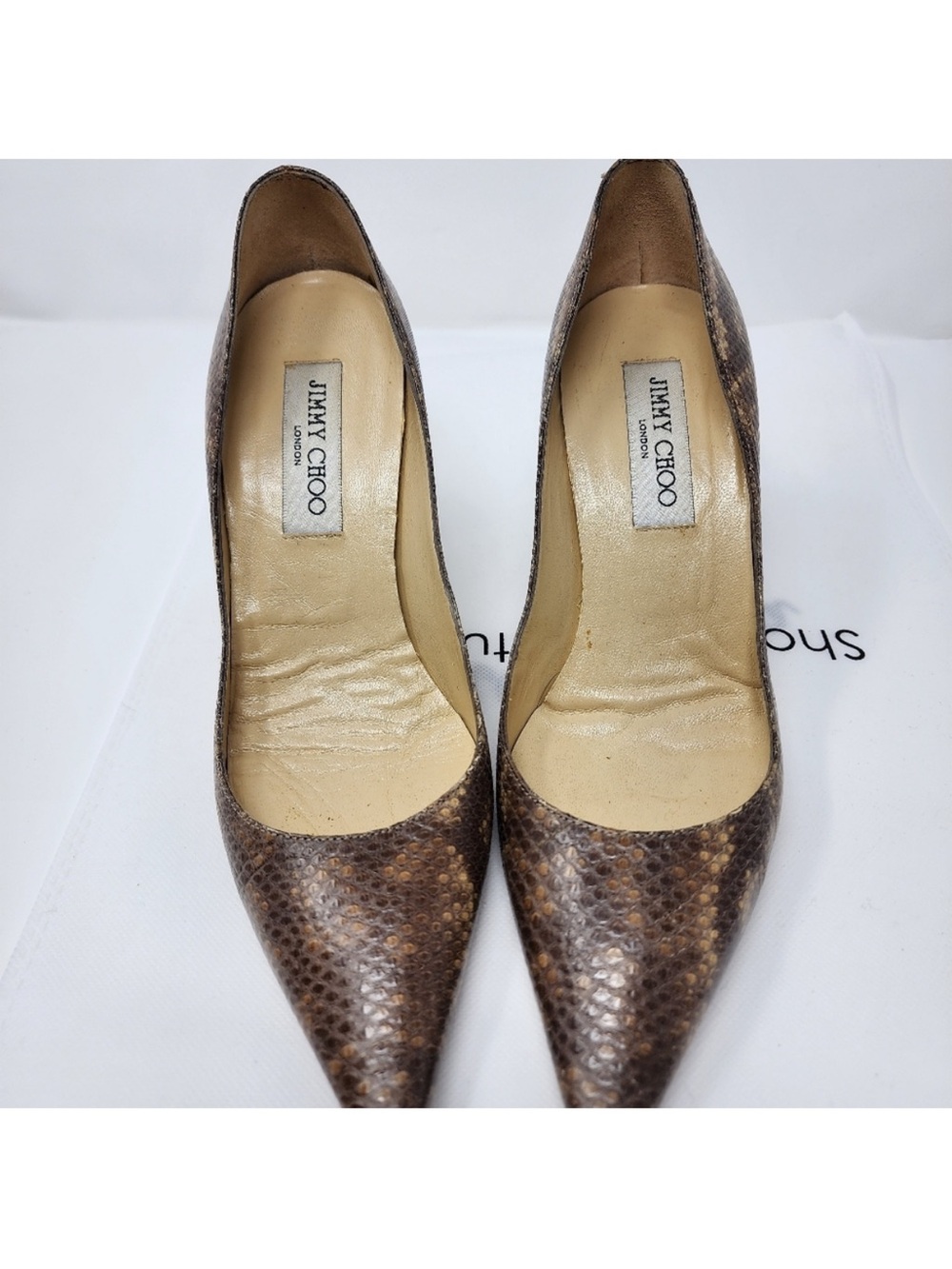 Jimmy Choo Brown Python-Print Pointed Pumps - Picture 2 of 6
